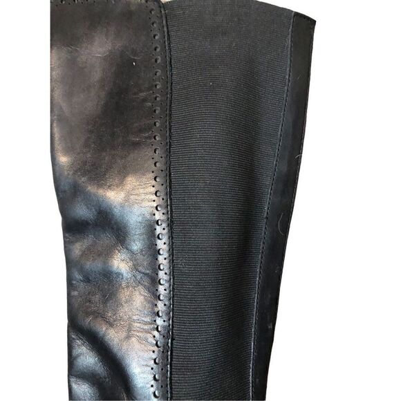 Ann Taylor Loft black leather riding boot with stretch band in back. Pull on siz - Picture 5 of 14